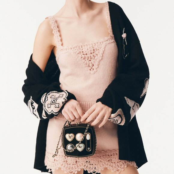Chanel Black Knit Cardigan Cartoon Embroidery Plays Up Luxury Childlike Style - Picture 1 of 13
